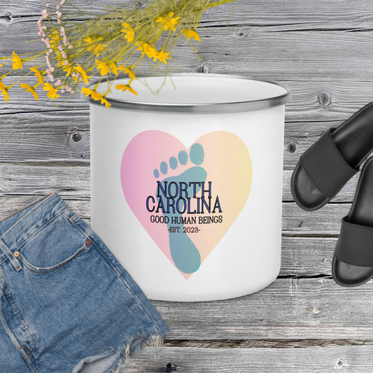 Barefoot NC/ Silver Rim Enamel Mug